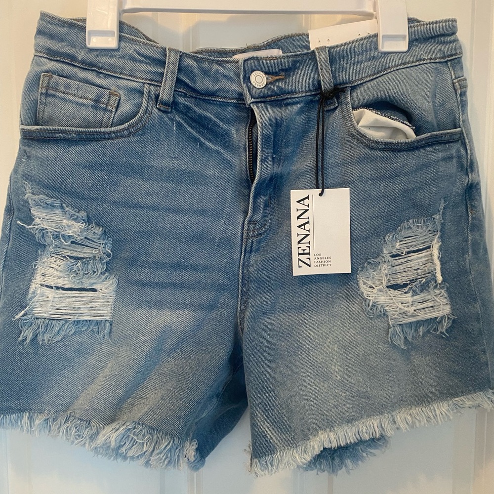 Zenana Outfitters Light Blue Distressed Jean Shorts